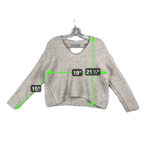 Vince Women Medium Sweater V Neck Chunky Knit Neutral Textured Cashmere Beige - Picture 3 of 9